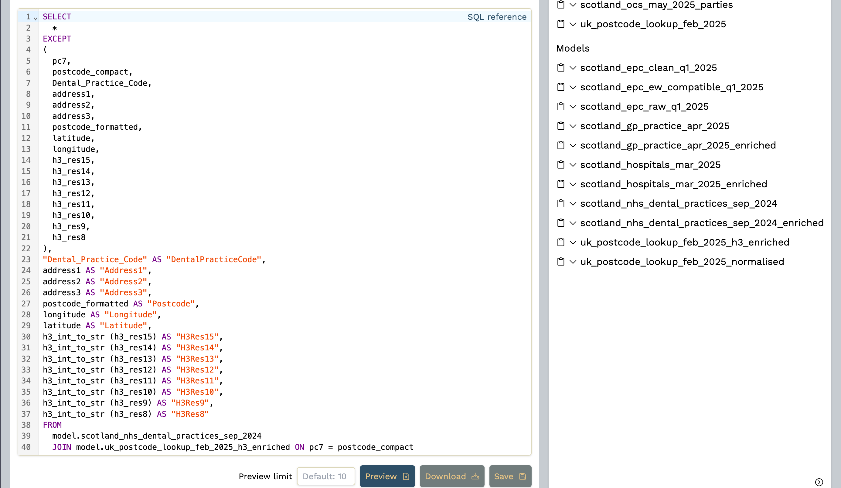 Screenshot of defining models in tap